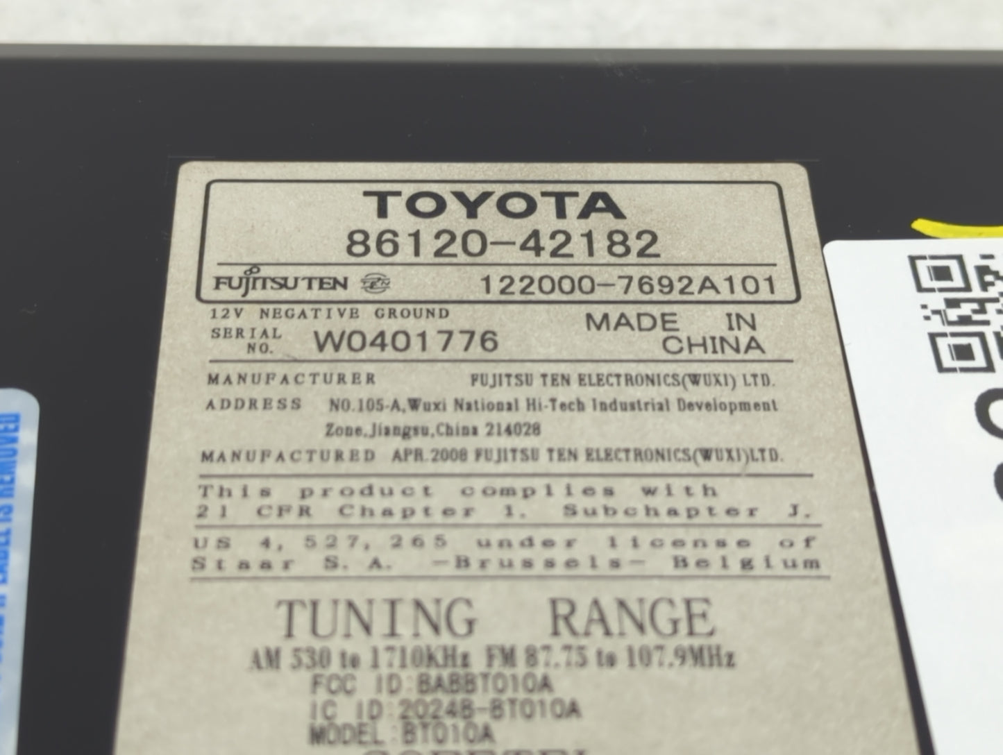2007-2008 Toyota Rav4 Radio AM FM Cd Player Receiver Replacement P/N:86120-42182 Fits Fits 2007 2008 OEM Used Auto Parts - O