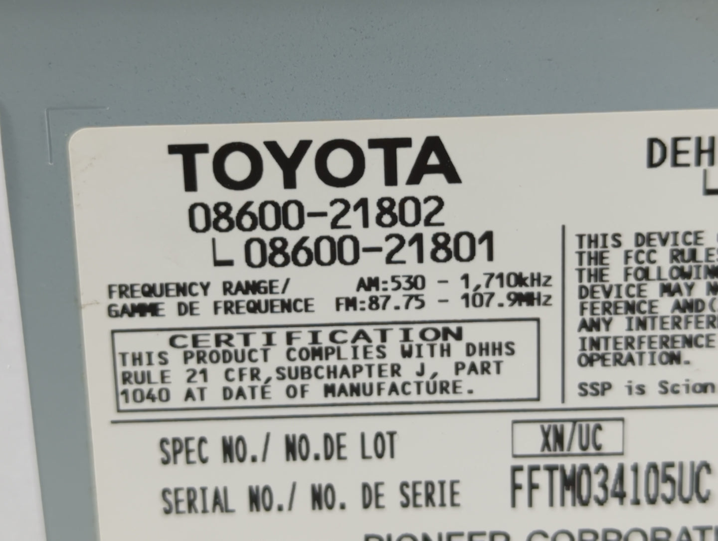 Toyota Rav4 Am Fm Cd Player Radio Receiver - Oemusedautoparts1.com