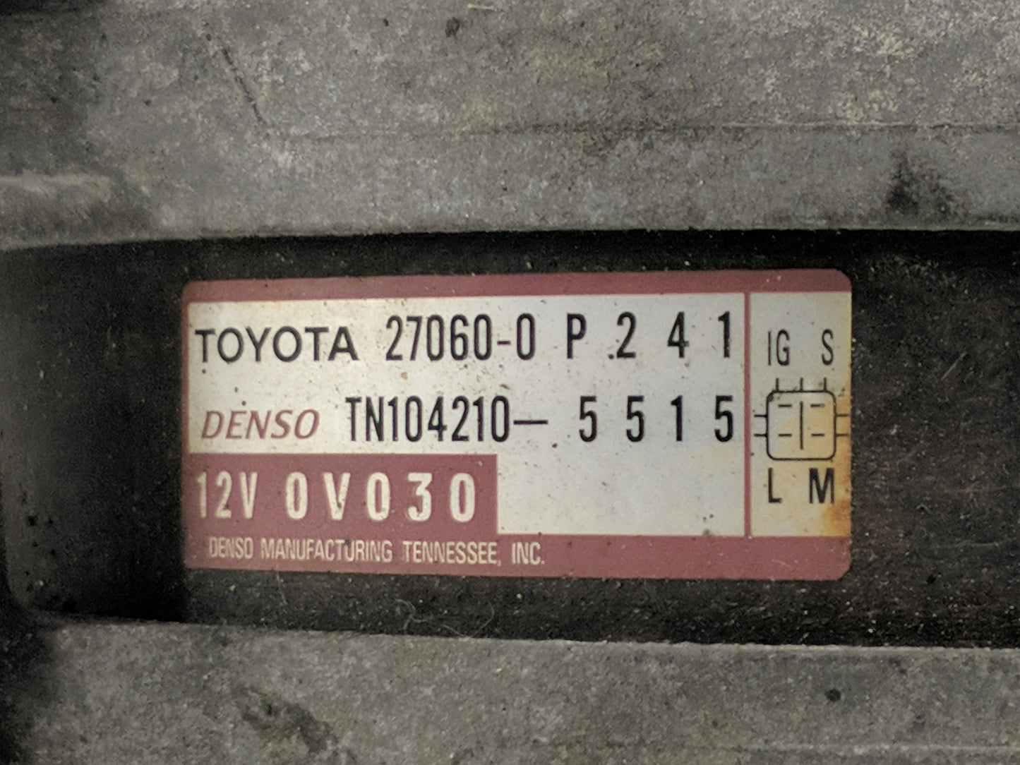 2007-2016 Toyota Sienna Alternator Replacement Generator Charging Assembly Engine OEM P/N:27060-0P241 Fits OEM Used Auto Par