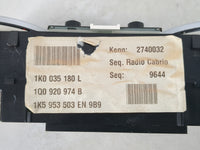 2008 Volkswagen Eos Instrument Cluster Speedometer Gauges Miles:156K Fits OEM Used Auto Parts - Oemusedautoparts1.com