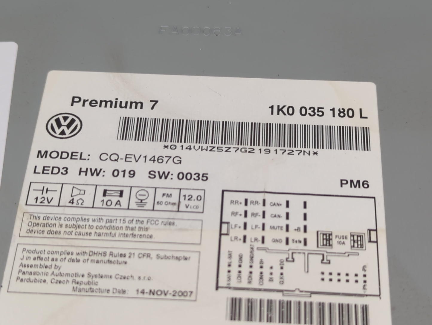 2006-2007 Volkswagen Golf Radio AM FM Cd Player Receiver Replacement P/N:1K0 035 180 L Fits Fits 2005 2006 2007 2008 2009 OE