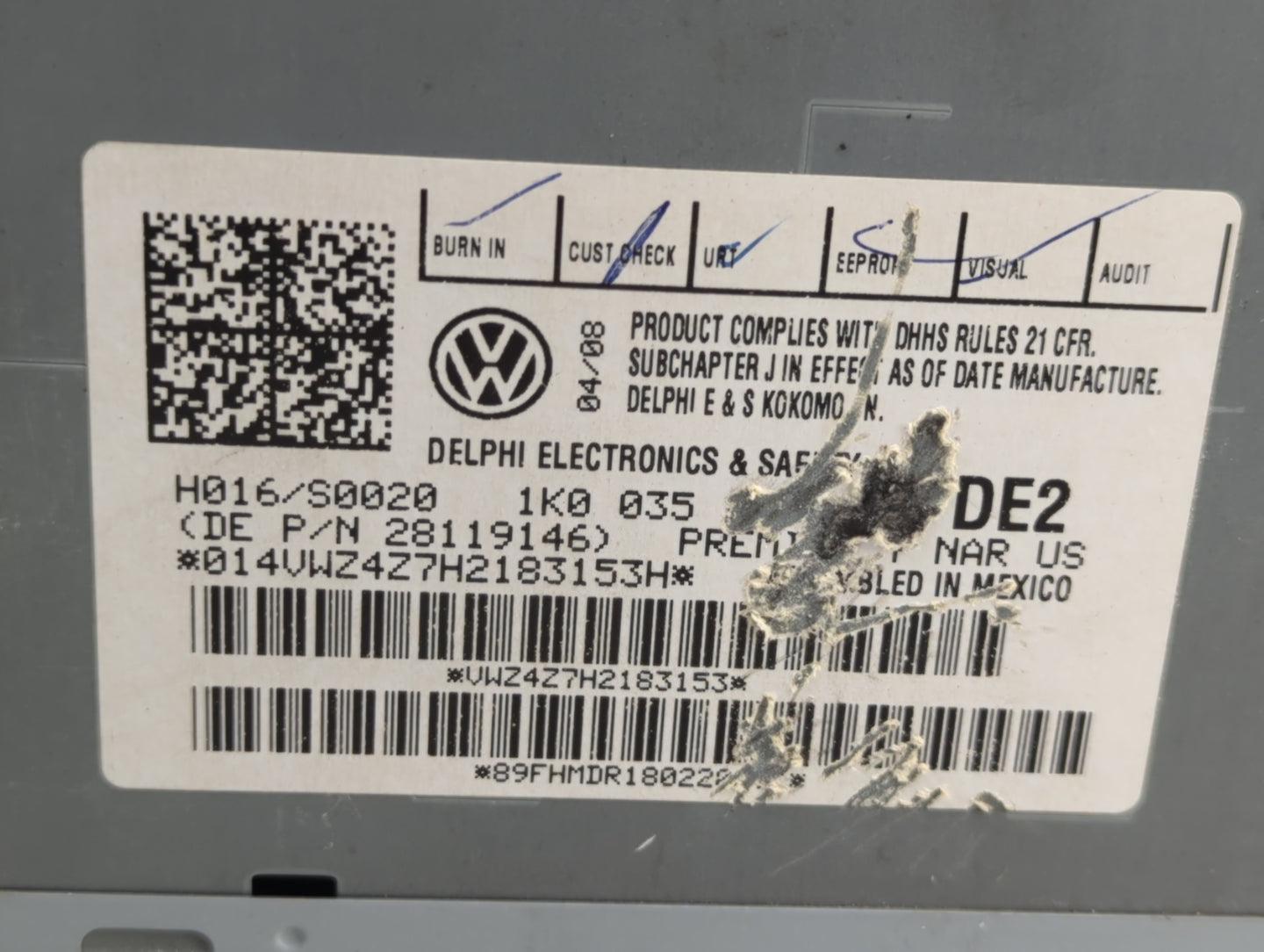 2006-2009 Volkswagen Jetta Radio AM FM Cd Player Receiver Replacement P/N:28119146 Fits Fits 2006 2007 2008 2009 OEM Used Au