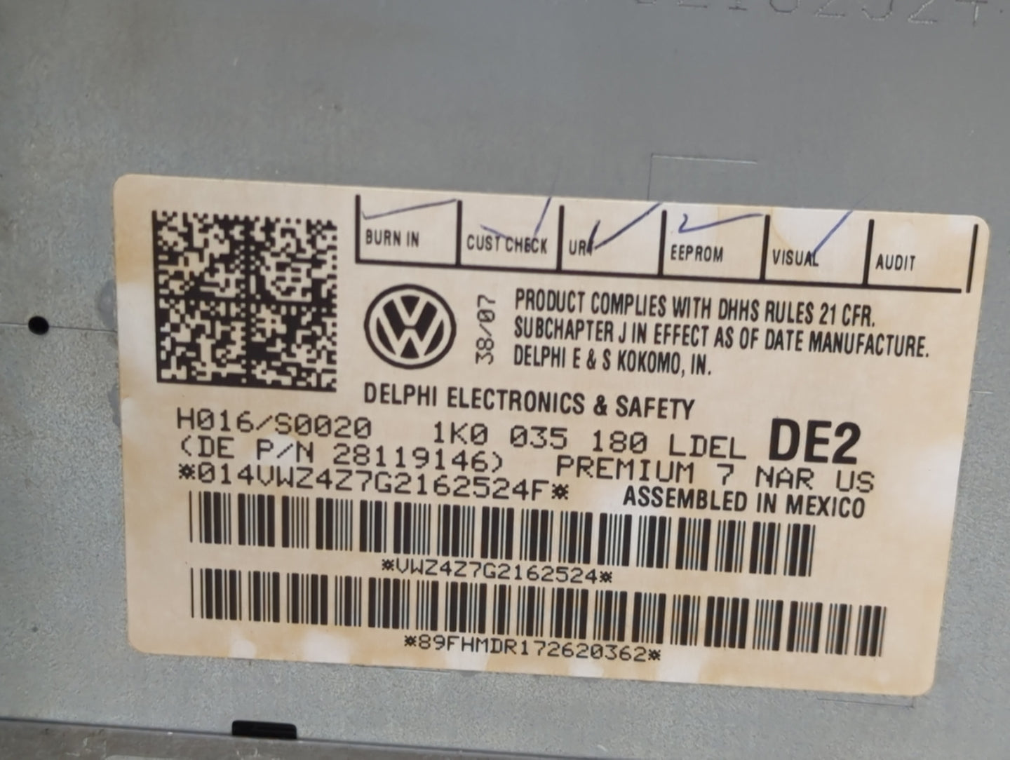 2006-2009 Volkswagen Jetta Radio AM FM Cd Player Receiver Replacement P/N:1K0 035 180 Fits Fits 2006 2007 2008 2009 OEM Used