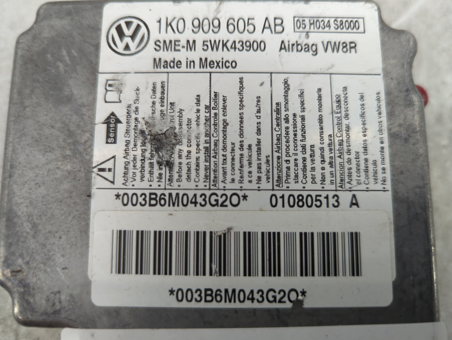 2008 Volkswagen Jetta Safety Restraint Srs Airbag Control Module - Oemusedautoparts1.com