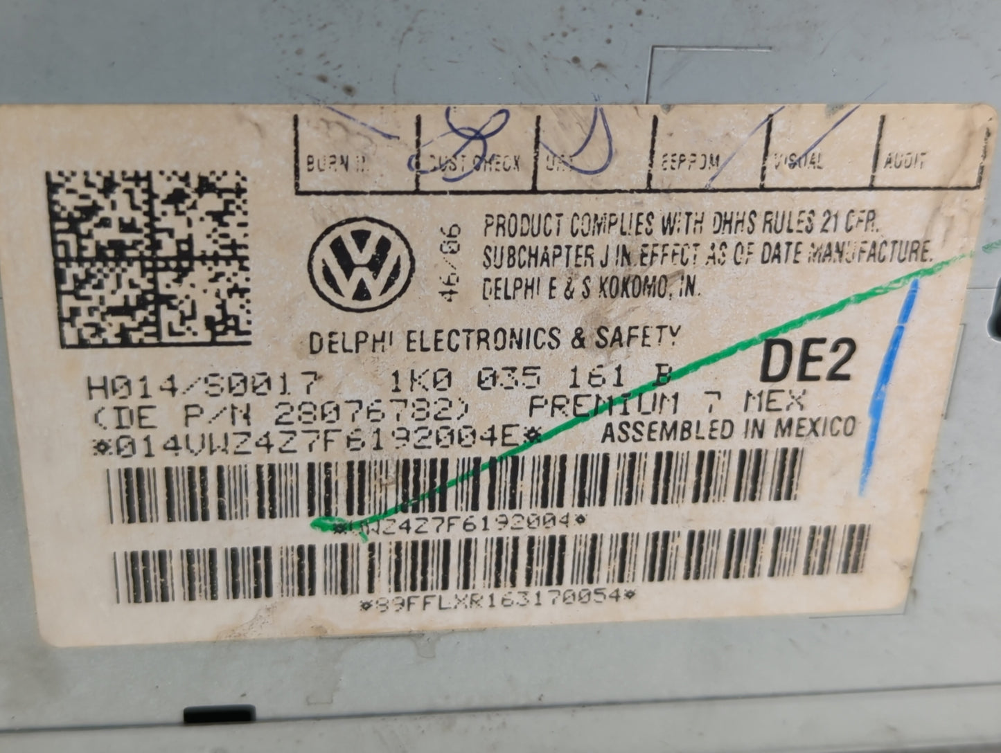 2006-2009 Volkswagen Jetta Radio AM FM Cd Player Receiver Replacement P/N:1K0 035 161 D 1K0 035 161 C Fits OEM Used Auto Par