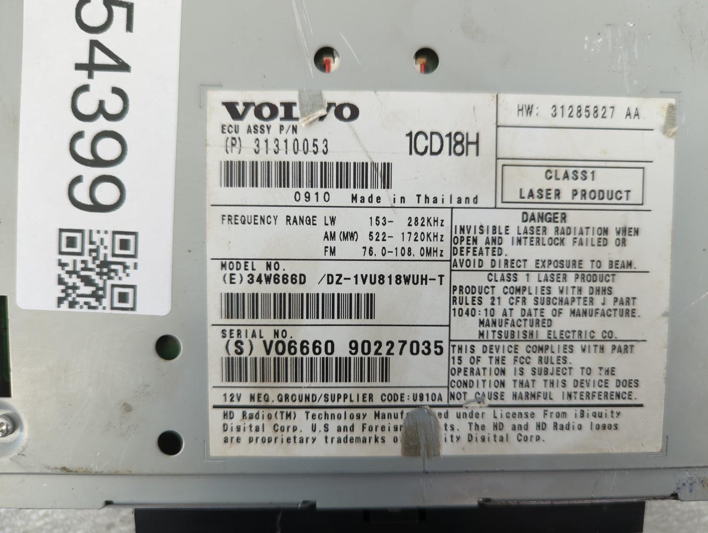 Volvo V40 Am Fm Cd Player Radio Receiver - Oemusedautoparts1.com