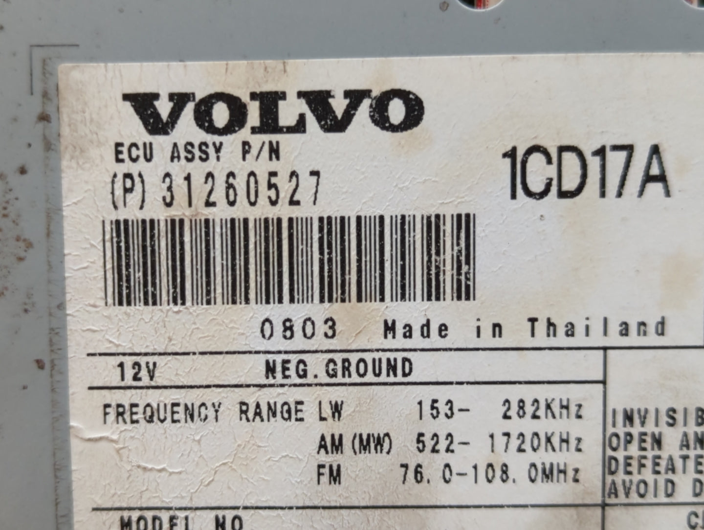 2008 Volvo V40 Radio AM FM Cd Player Receiver Replacement P/N:31260527 Fits Fits 2007 2009 2010 OEM Used Auto Parts - Oemuse