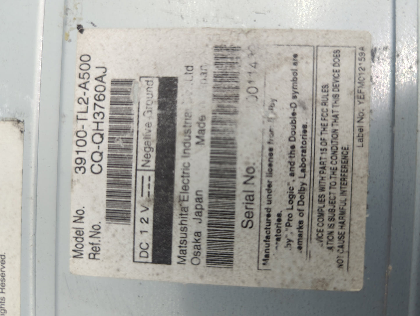 2009-2010 Acura Tsx Radio AM FM Cd Player Receiver Replacement P/N:39100-TL2-A500 CQ-QH3760AJ Fits Fits 2009 2010 OEM Used A