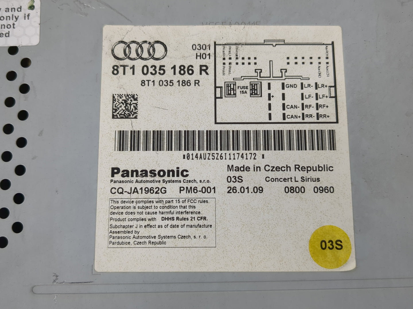 2009 Audi A4 Radio AM FM Cd Player Receiver Replacement P/N:8T1 035 186 R Fits OEM Used Auto Parts - Oemusedautoparts1.com