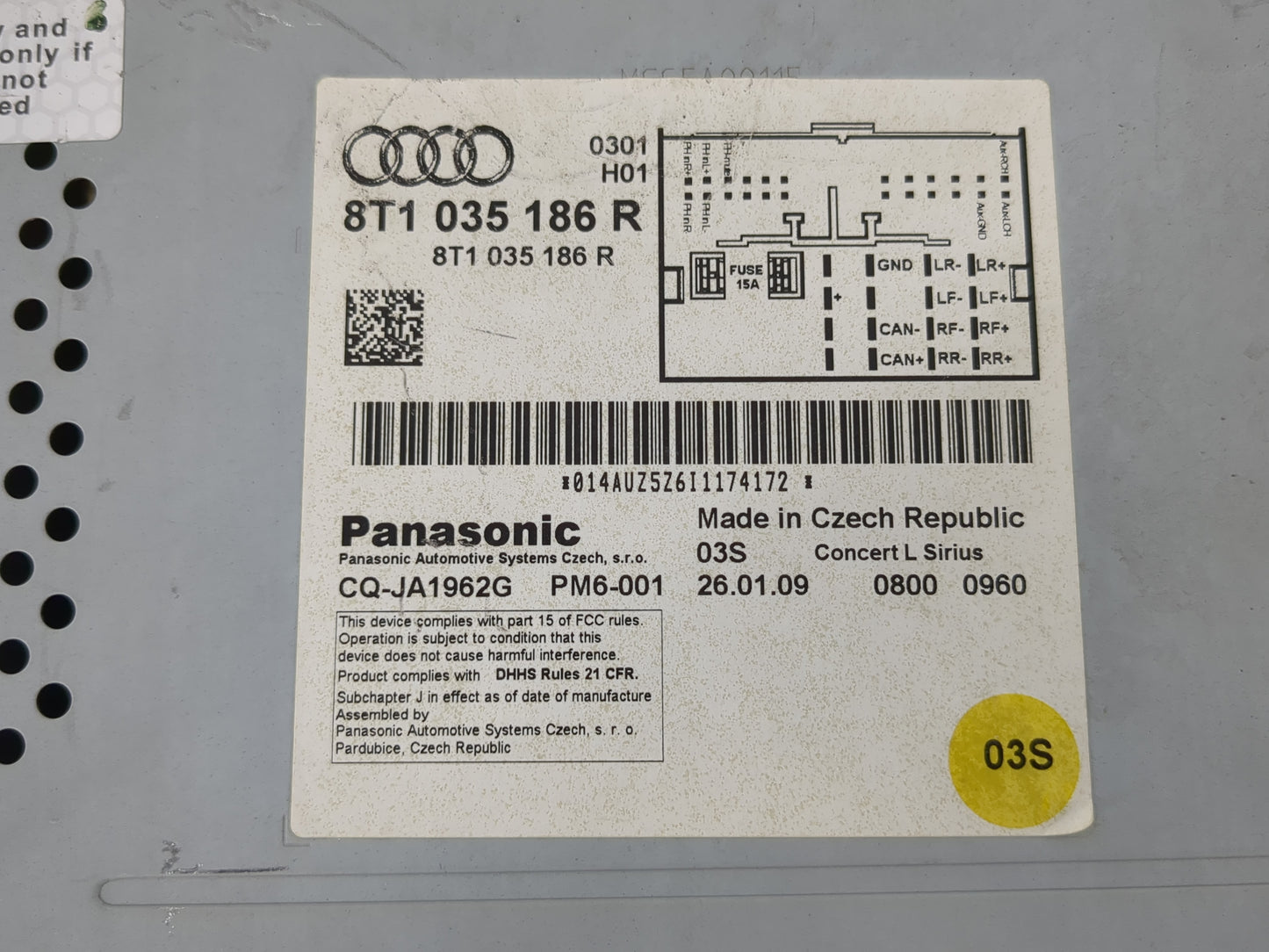 2009 Audi A4 Radio AM FM Cd Player Receiver Replacement P/N:8T1 035 186 R Fits OEM Used Auto Parts - Oemusedautoparts1.com