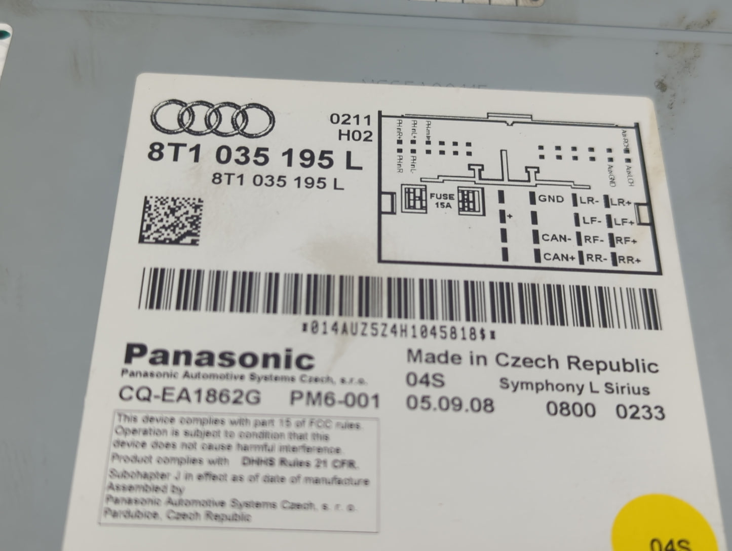 2009 Audi A4 Radio AM FM Cd Player Receiver Replacement P/N:8T1 035 195 L Fits OEM Used Auto Parts - Oemusedautoparts1.com