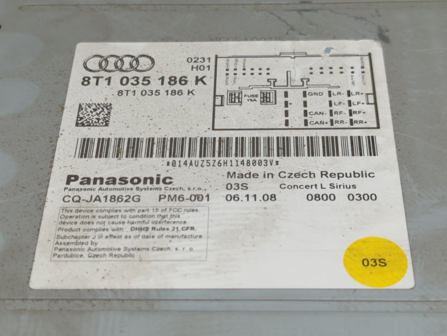 2009 Audi A4 Radio AM FM Cd Player Receiver Replacement P/N:8T1035186K 8T1 035 186 K Fits OEM Used Auto Parts - Oemusedautop