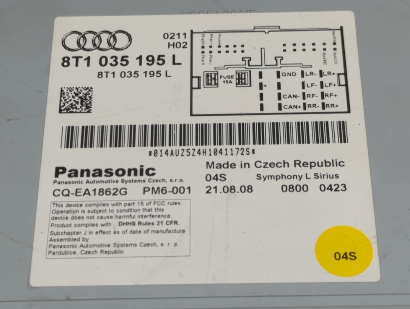 2009 Audi A4 Radio AM FM Cd Player Receiver Replacement P/N:0800 0423 8T1 035 195 L Fits OEM Used Auto Parts - Oemusedautopa
