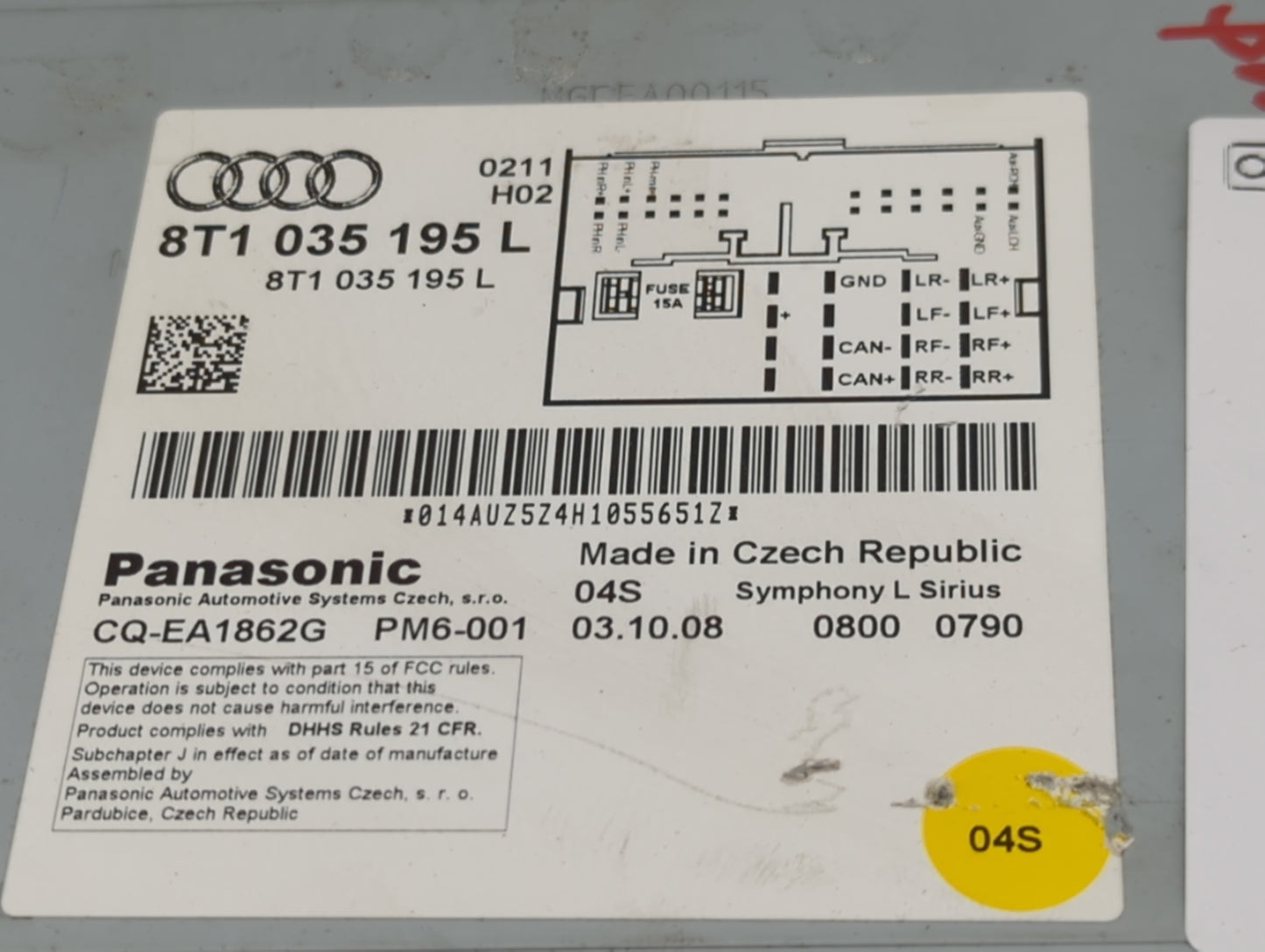 2009 Audi A4 Radio AM FM Cd Player Receiver Replacement P/N:0800 0423 8T1 035 195 L Fits OEM Used Auto Parts - Oemusedautopa