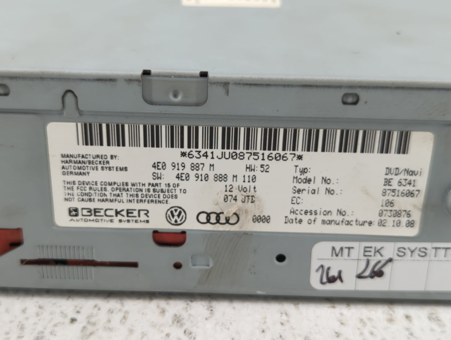 2009 Audi A4 Radio AM FM Cd Player Receiver Replacement P/N:4E0 919 887 M 8T0 035 223AN, 4G0 035 082 B Fits OEM Used Auto Pa
