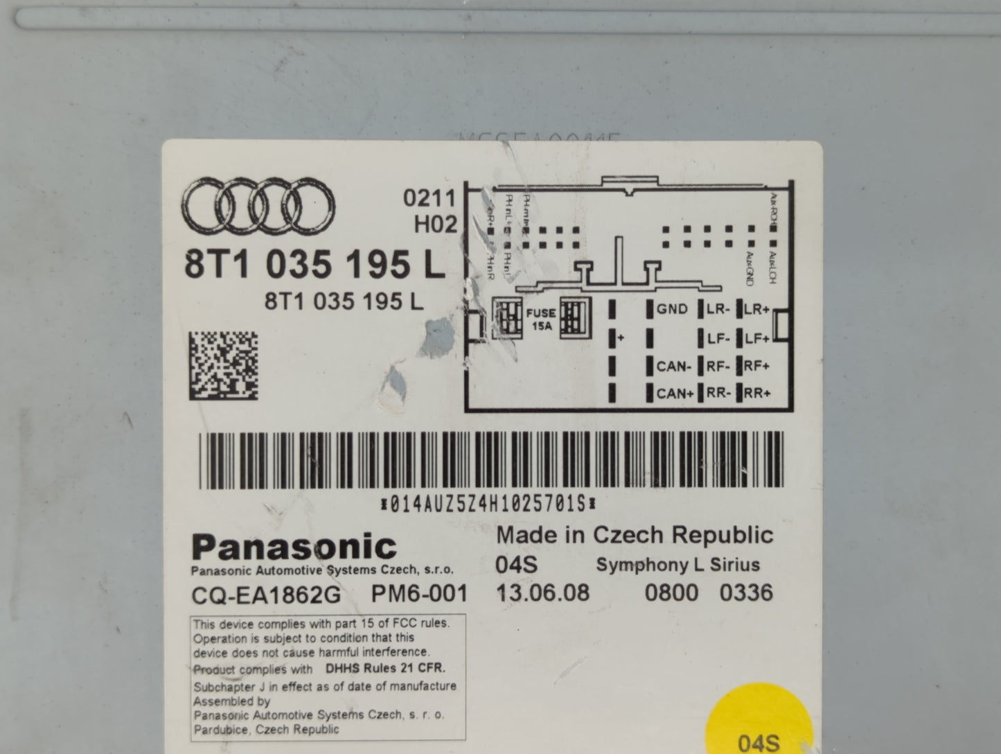 2009 Audi A4 Radio AM FM Cd Player Receiver Replacement P/N:8T1 035 195 L Fits OEM Used Auto Parts - Oemusedautoparts1.com