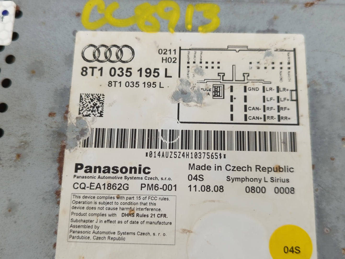 2009 Audi A4 Radio AM FM Cd Player Receiver Replacement P/N:8T1 035 195 L Fits OEM Used Auto Parts - Oemusedautoparts1.com