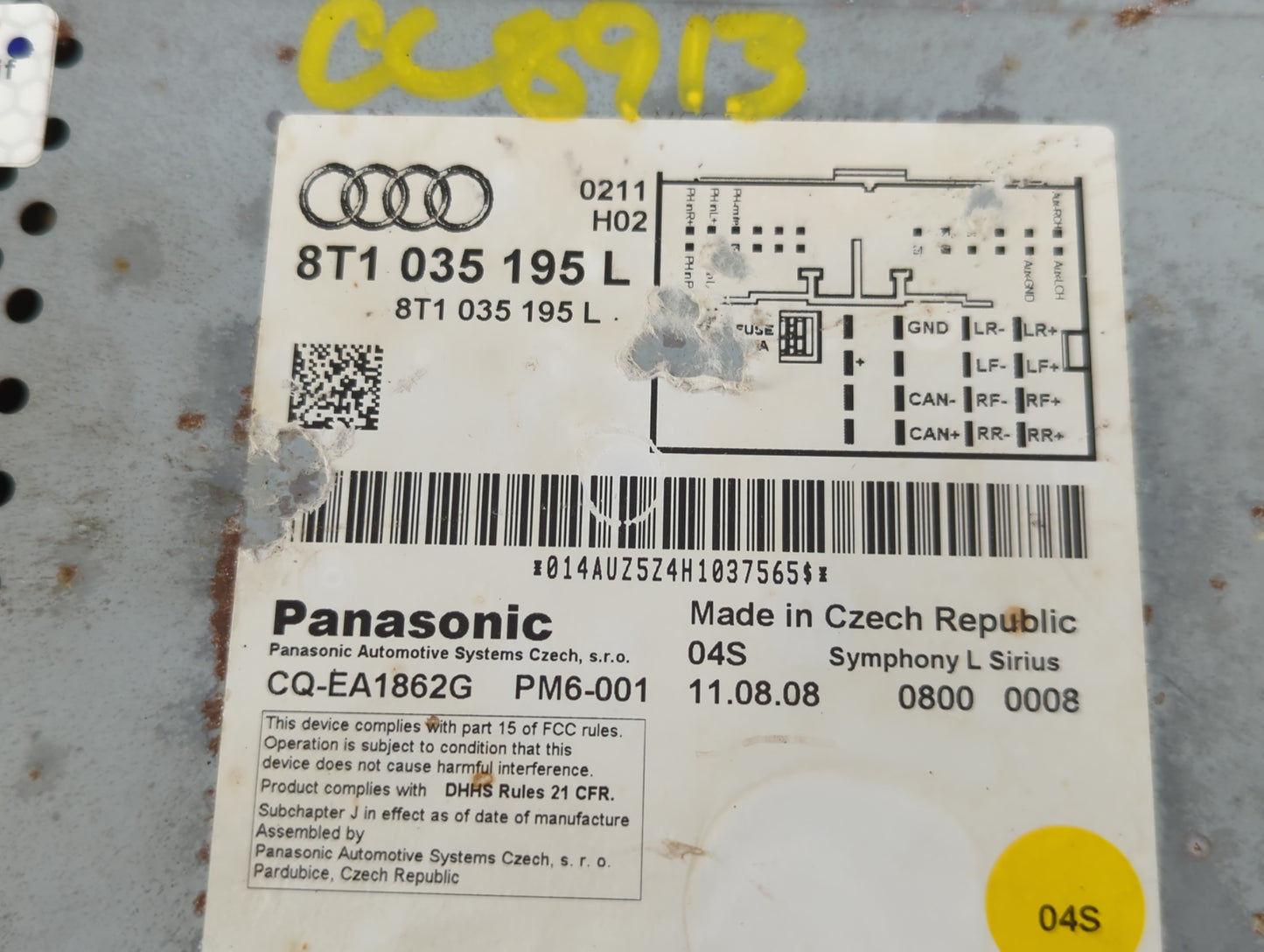 2009 Audi A4 Radio AM FM Cd Player Receiver Replacement P/N:8T1 035 195 L Fits OEM Used Auto Parts - Oemusedautoparts1.com