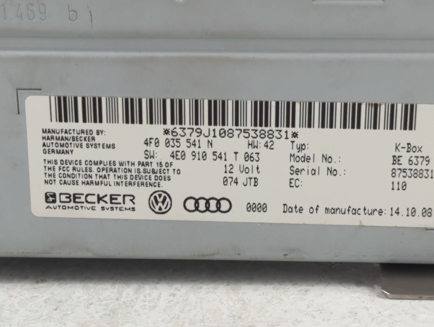 2005-2009 Audi A6 Radio AM FM Cd Player Receiver Replacement P/N:4F0 035 541 N Fits Fits 2005 2006 2007 2008 2009 OEM Used A