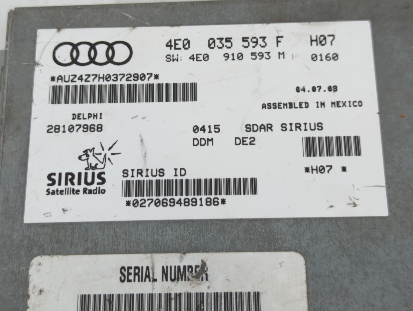 2005-2009 Audi A6 Radio AM FM Cd Player Receiver Replacement P/N:4E0 035 593 F Fits Fits 2003 2004 2005 2006 2007 2008 2009 