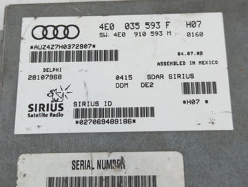 2005-2009 Audi A6 Radio AM FM Cd Player Receiver Replacement P/N:4E0 035 593 F Fits Fits 2003 2004 2005 2006 2007 2008 2009 2010 OEM Used Auto Parts
