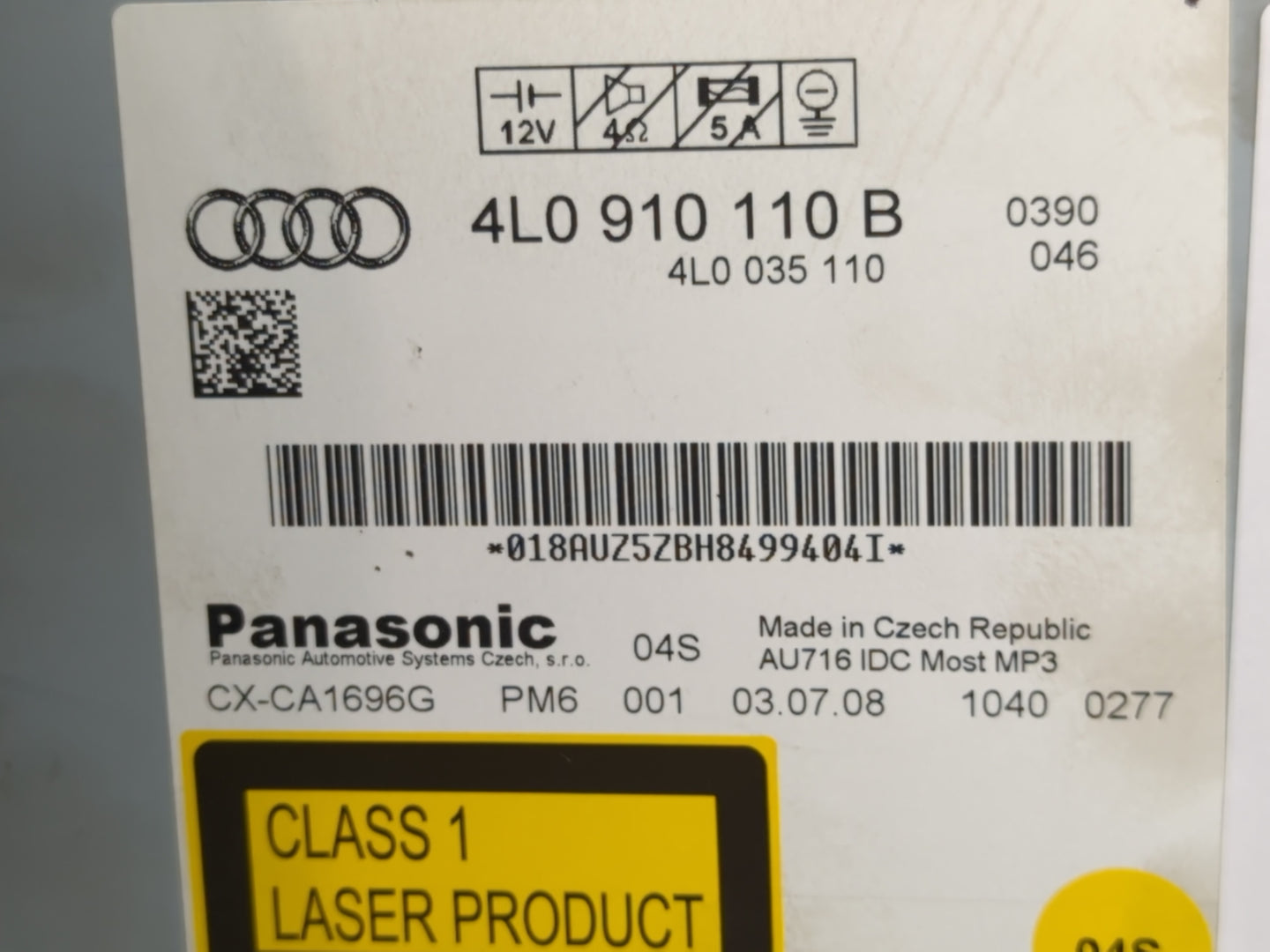 2007-2011 Audi Q7 Radio AM FM Cd Player Receiver Replacement P/N:4L0 910 110 B Fits Fits 2007 2008 2009 2010 2011 OEM Used A