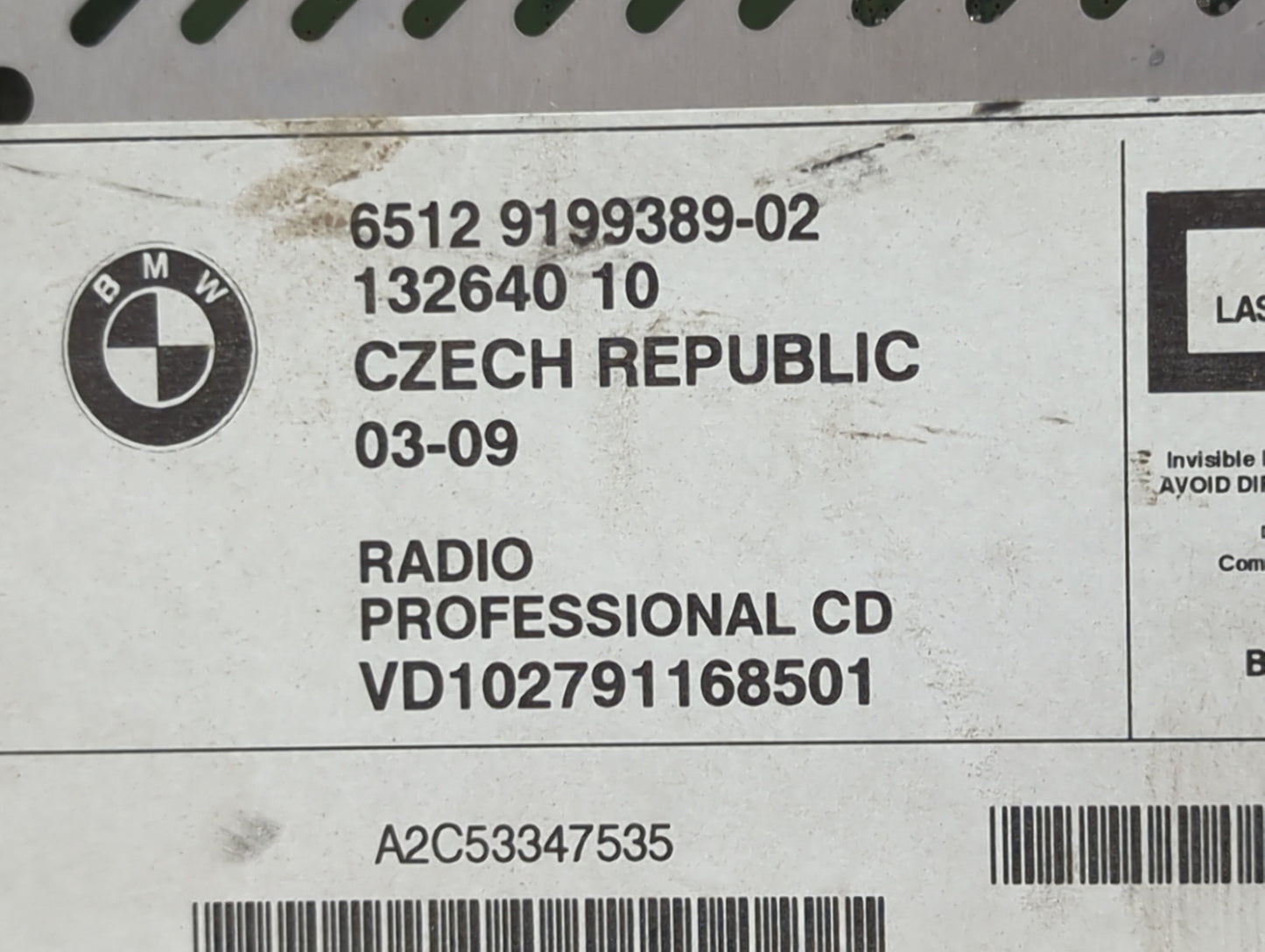 2008-2009 Bmw 328 Radio AM FM Cd Player Receiver Replacement P/N:65129199389-02 9199389, VD102791168501 Fits Fits 2008 2009 