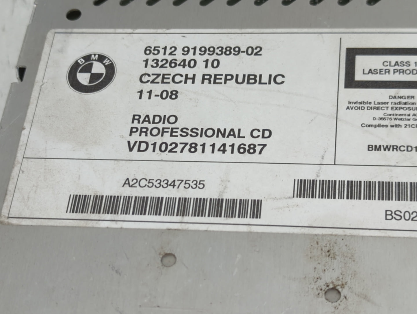 2008-2009 Bmw 328i Radio AM FM Cd Player Receiver Replacement P/N:A2C53347535 132640 10, 9199389-02 Fits Fits 2008 2009 OEM 