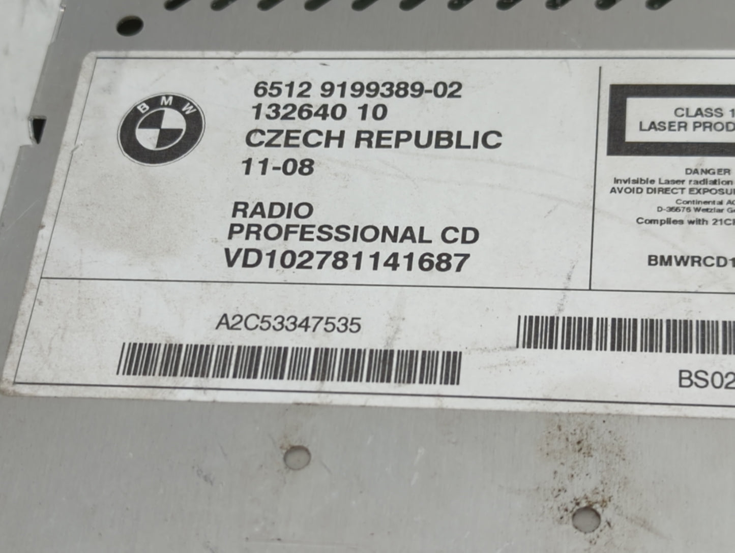 2008-2009 Bmw 328i Radio AM FM Cd Player Receiver Replacement P/N:A2C53347535 132640 10, 9199389-02 Fits Fits 2008 2009 OEM 