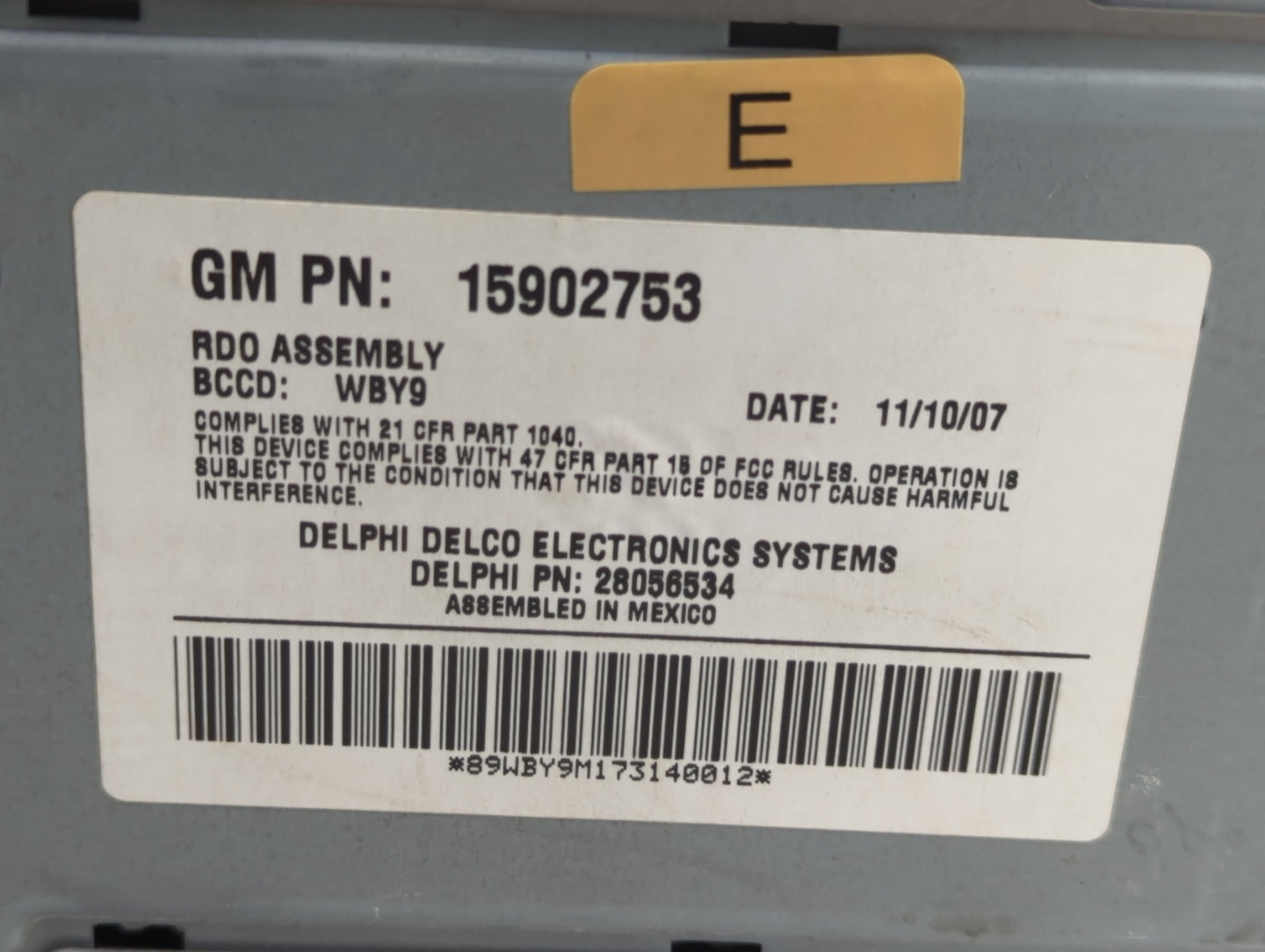 2007-2009 Buick Lacrosse Radio AM FM Cd Player Receiver Replacement P/N:15902753 25875835 Fits Fits 2007 2008 2009 OEM Used 