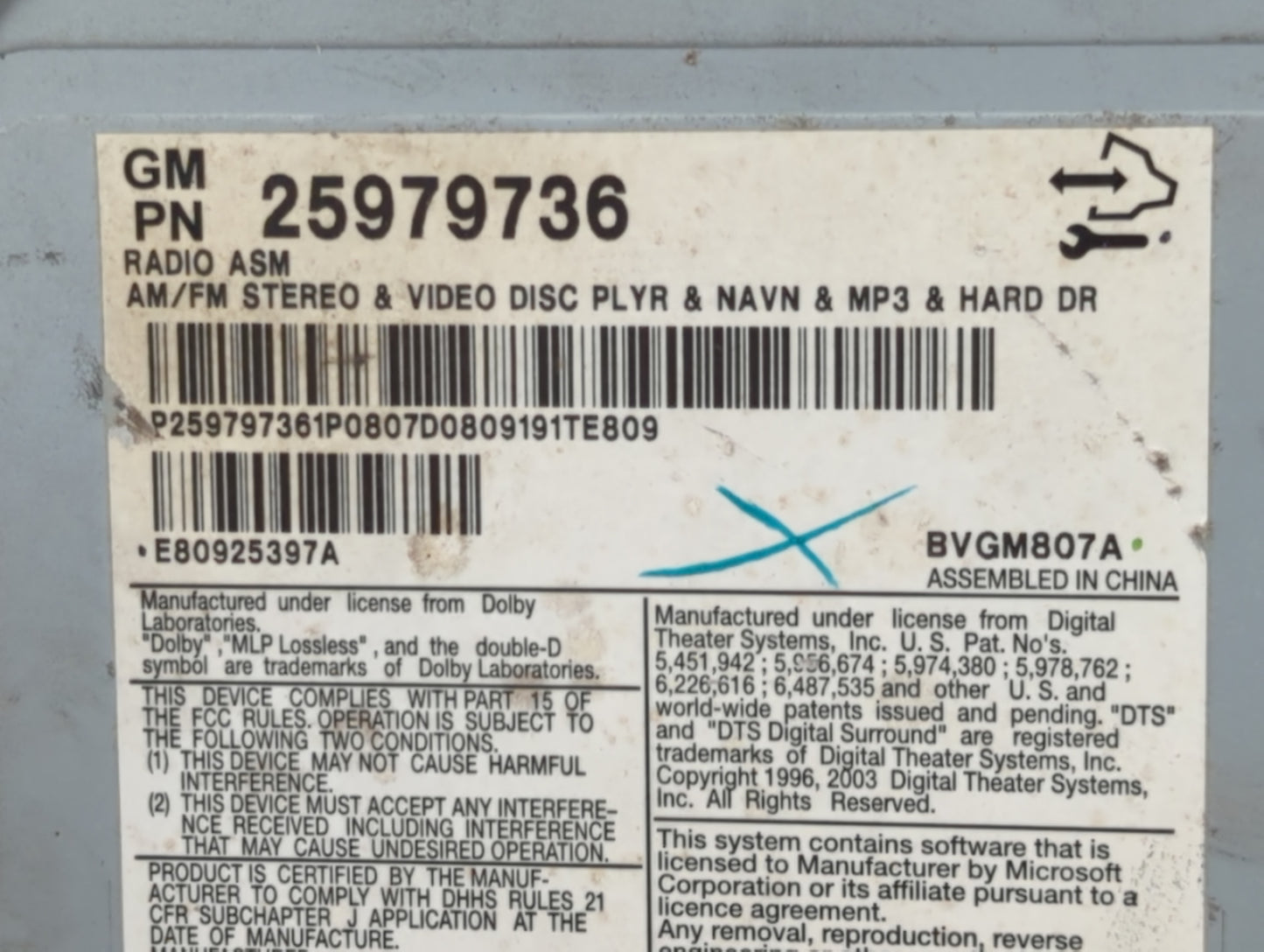 2008-2011 Cadillac Cts Radio AM FM Cd Player Receiver Replacement P/N:25979736 Fits Fits 2008 2009 2010 2011 OEM Used Auto P