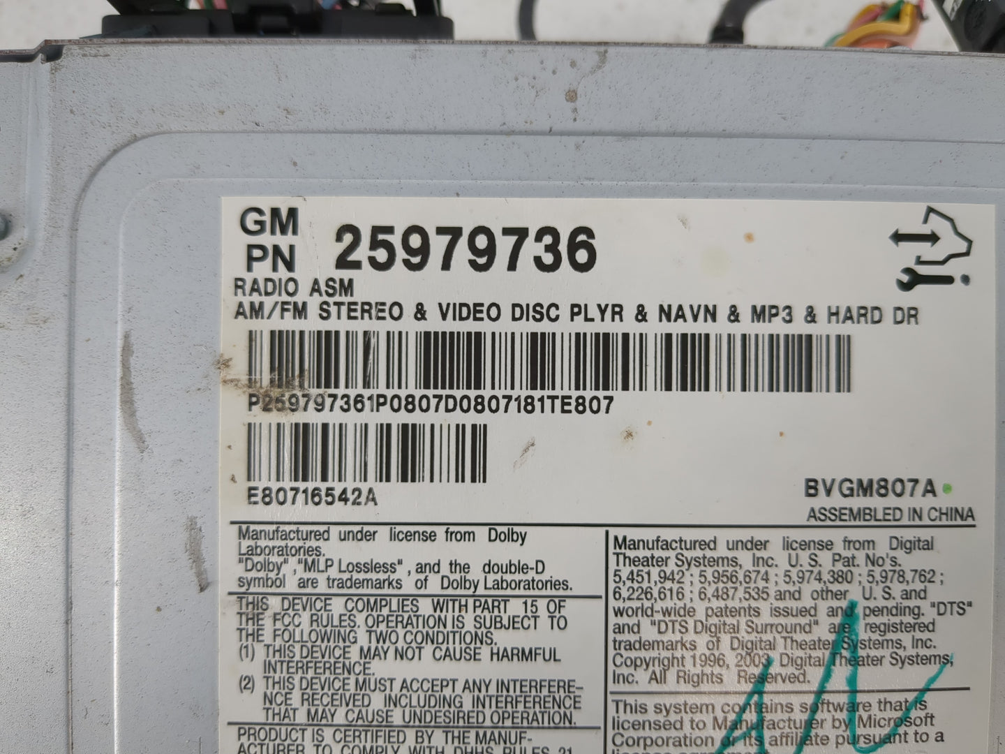 2008-2012 Cadillac Cts Radio AM FM Cd Player Receiver Replacement P/N:25979736 Fits Fits 2008 2009 2010 2011 2012 OEM Used A