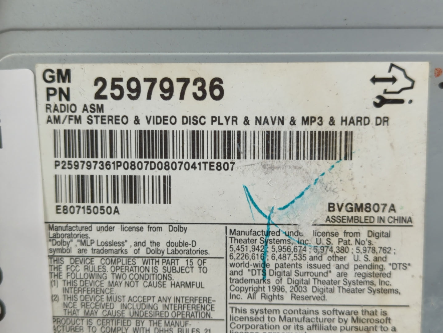 2008-2011 Cadillac Cts Radio AM FM Cd Player Receiver Replacement P/N:25979736 Fits Fits 2008 2009 2010 2011 OEM Used Auto P