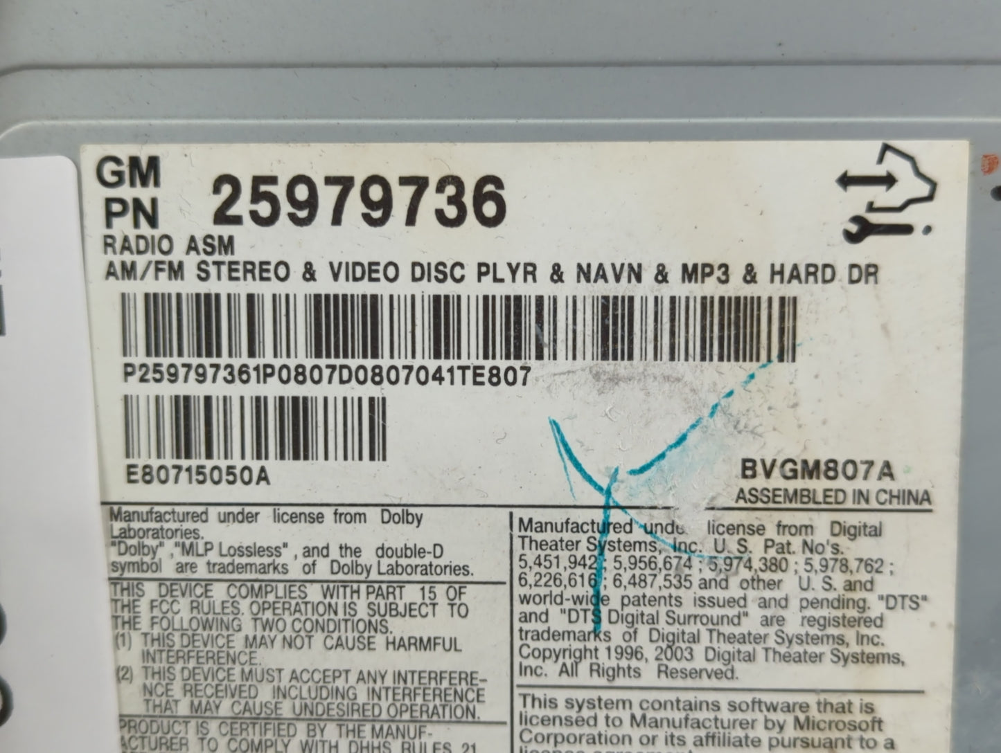 2008-2011 Cadillac Cts Radio AM FM Cd Player Receiver Replacement P/N:25979736 Fits Fits 2008 2009 2010 2011 OEM Used Auto P
