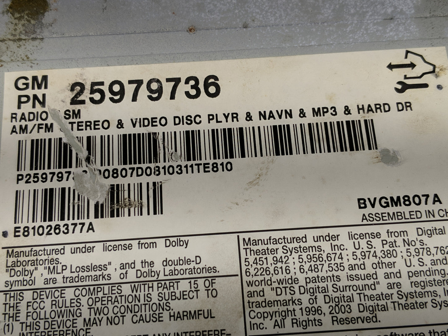 2008-2011 Cadillac Cts Radio AM FM Cd Player Receiver Replacement P/N:25978736 Fits Fits 2008 2009 2010 2011 OEM Used Auto P