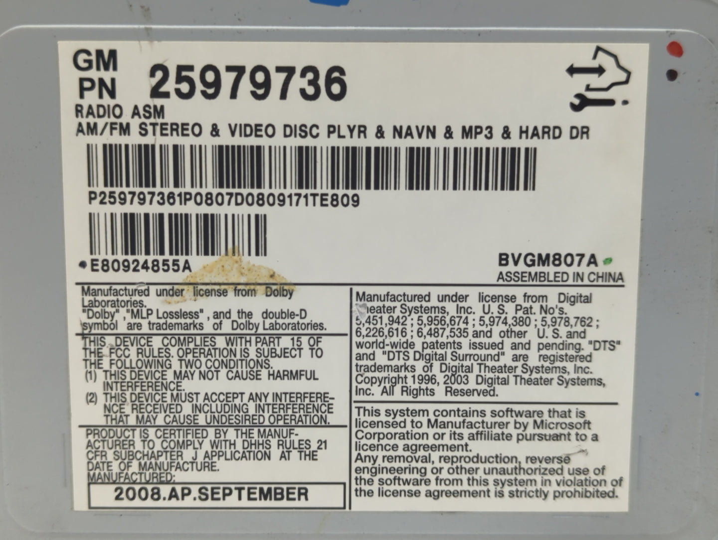 2008-2011 Cadillac Cts Radio AM FM Cd Player Receiver Replacement P/N:25979736 25913880 Fits Fits 2008 2009 2010 2011 OEM Us
