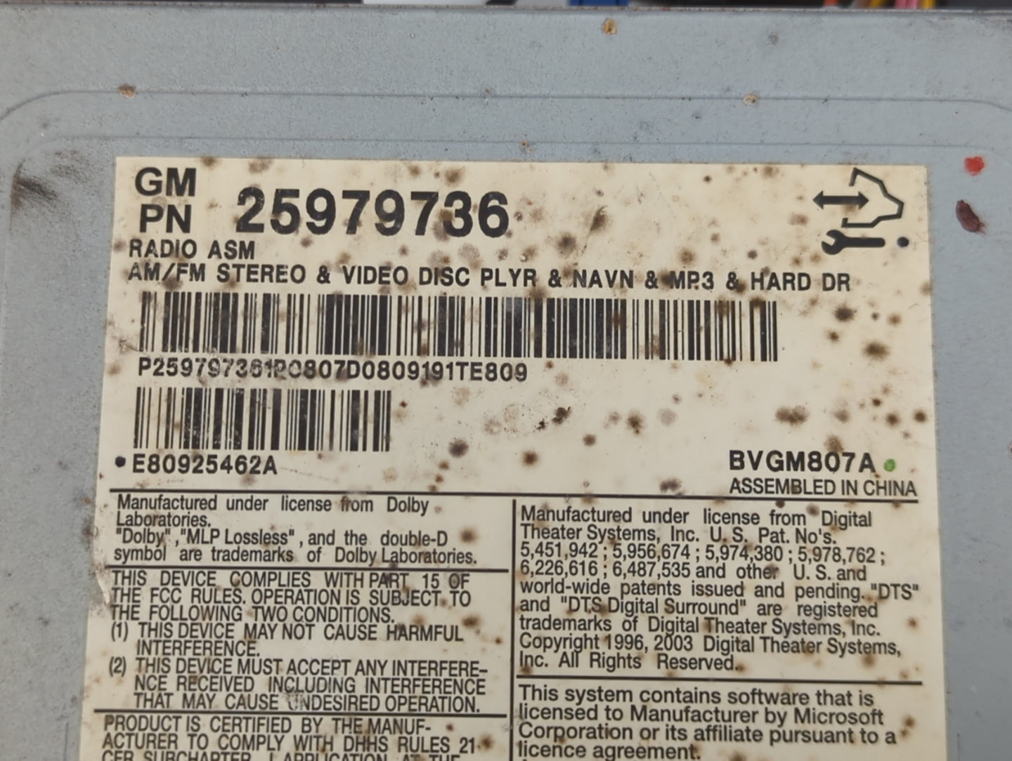 2008-2011 Cadillac Cts Radio AM FM Cd Player Receiver Replacement P/N:25979736 Fits Fits 2008 2009 2010 2011 OEM Used Auto P