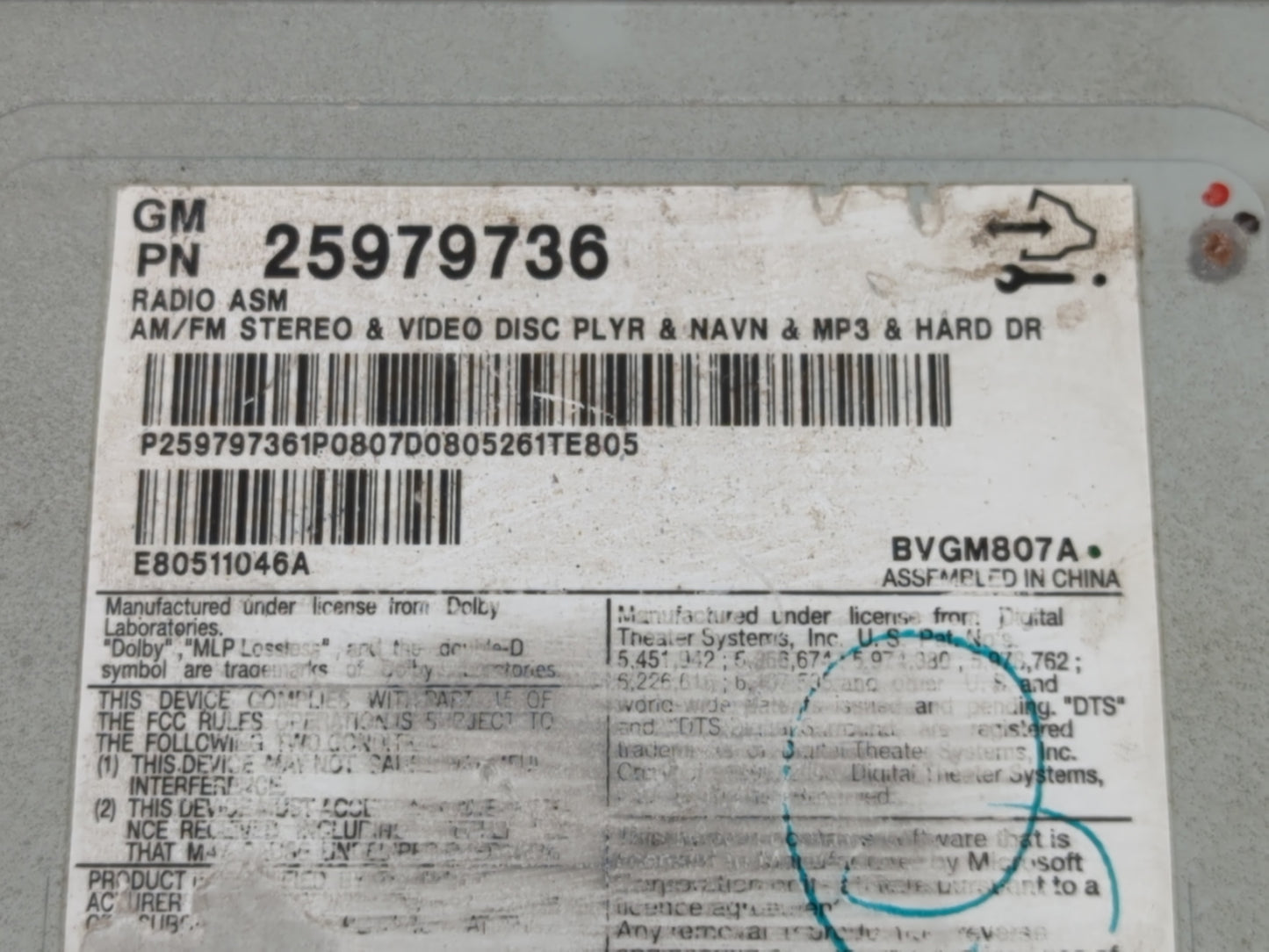 2008-2011 Cadillac Cts Radio AM FM Cd Player Receiver Replacement P/N:25979736 Fits Fits 2008 2009 2010 2011 OEM Used Auto P