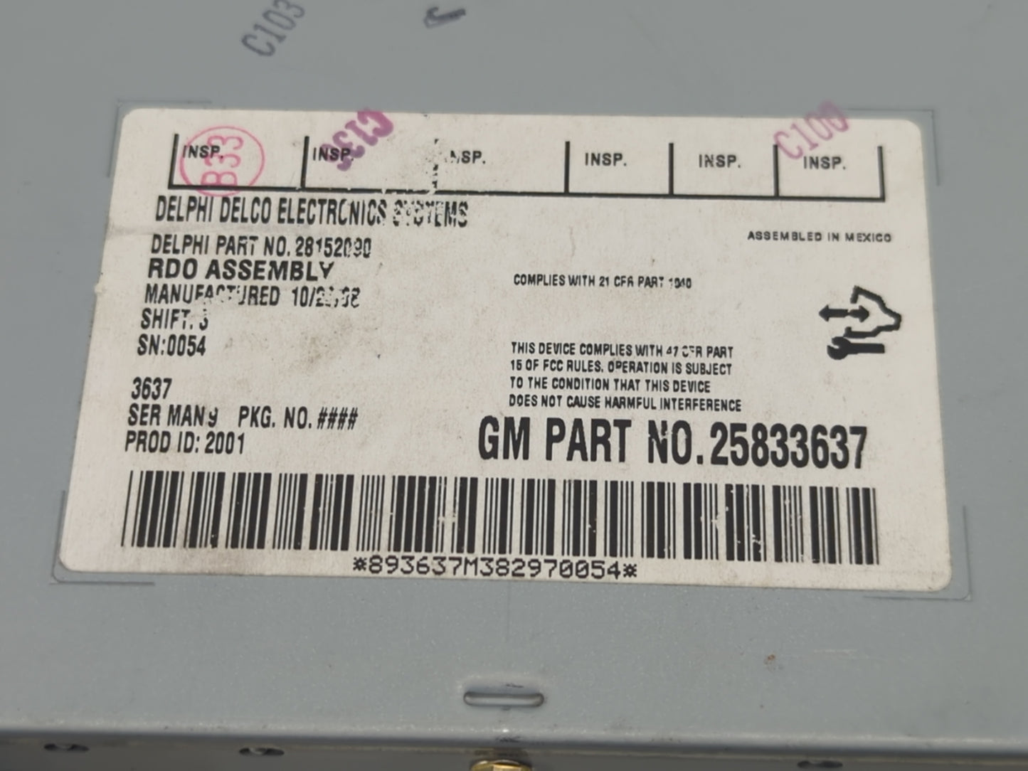 2009-2012 Chevrolet Malibu Radio AM FM Cd Player Receiver Replacement P/N:25833637 Fits Fits 2009 2010 2011 2012 OEM Used Au