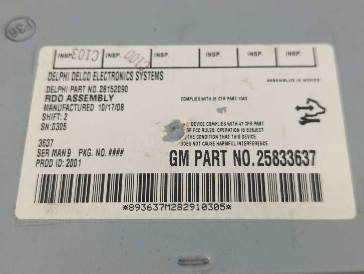 2009-2012 Chevrolet Malibu Radio AM FM Cd Player Receiver Replacement P/N:25833637 Fits Fits 2009 2010 2011 2012 OEM Used Au
