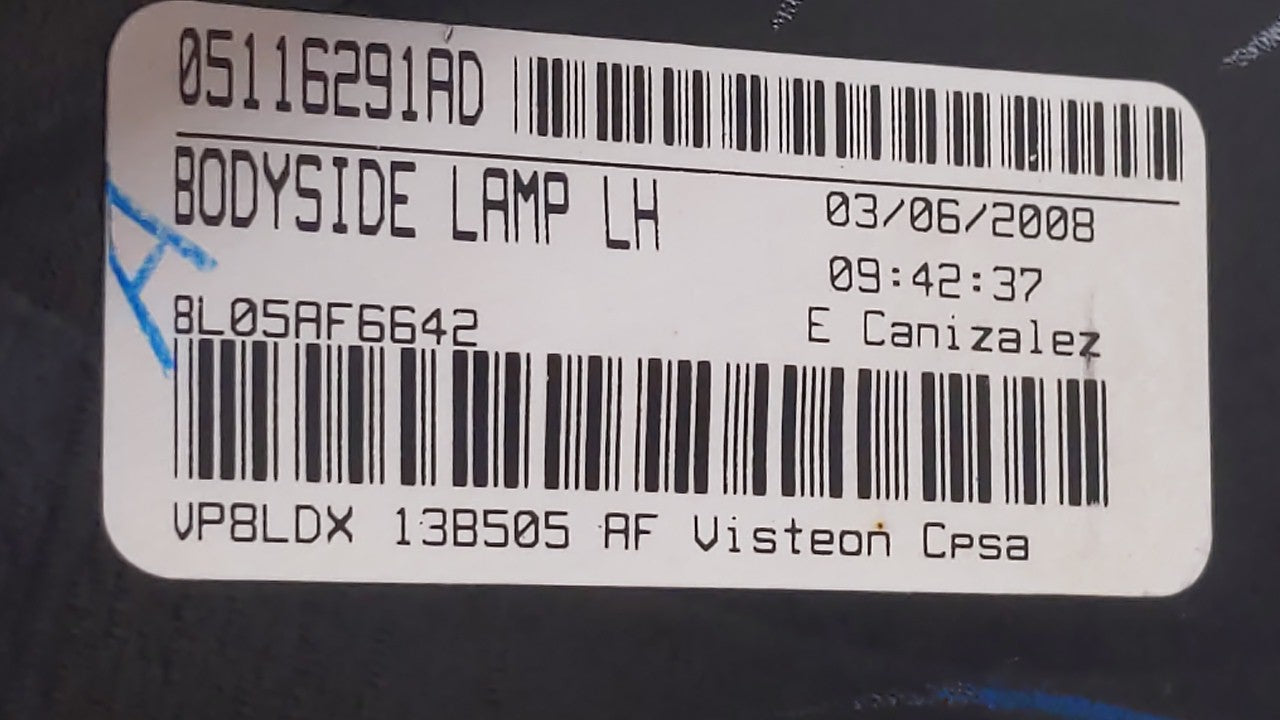 2009 Dodge Journey Tail Light Assembly Driver Left OEM P/N:05116291AD 05116291AE, 05067785A Fits OEM Used Auto Parts - Oemus