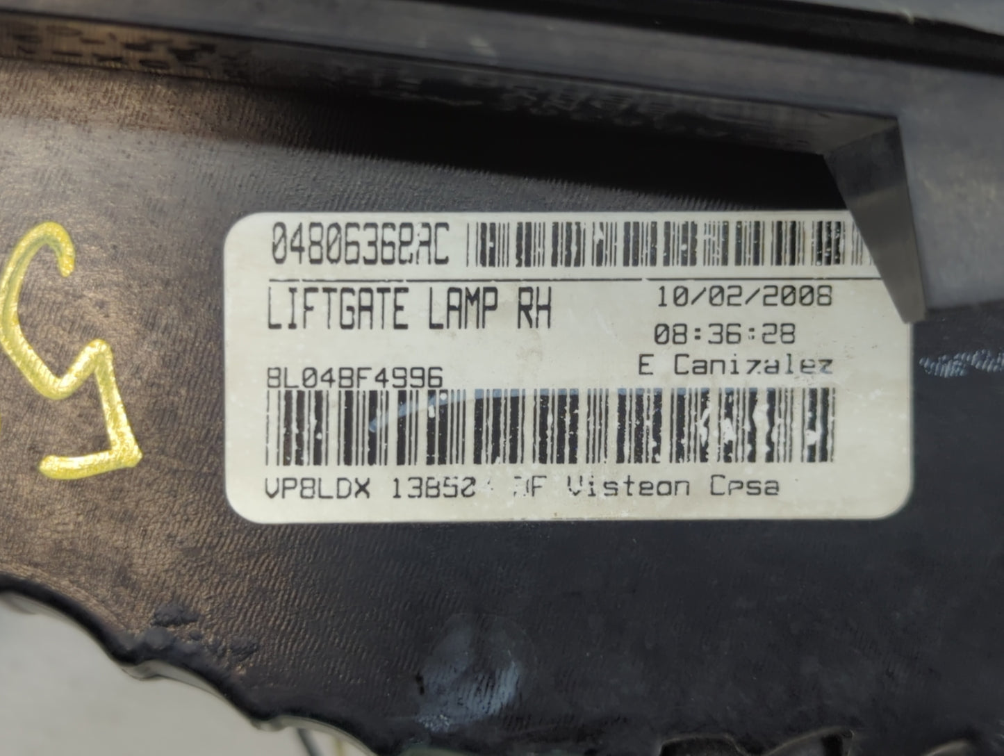 2009 Dodge Journey Tail Light Assembly Passenger Right OEM P/N:68073516AE 68073516AD Fits OEM Used Auto Parts - Oemusedautop