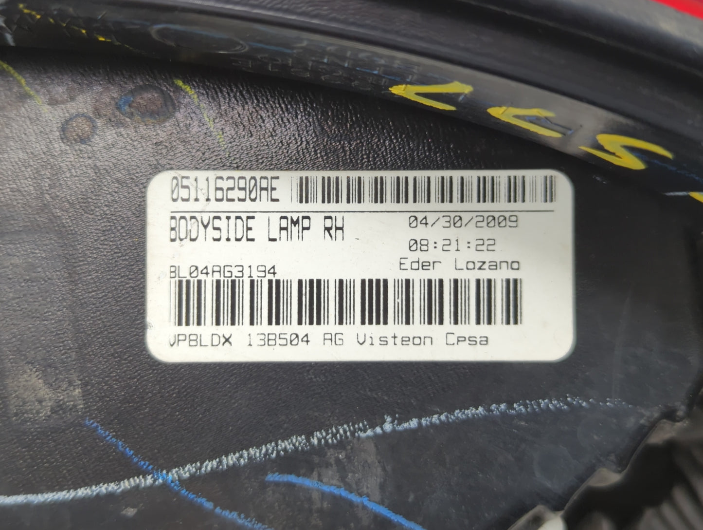 2009 Dodge Journey Tail Light Assembly Passenger Right OEM P/N:05116290AE 05067785AB, 05067784AB, 05116290AD Fits OEM Used A