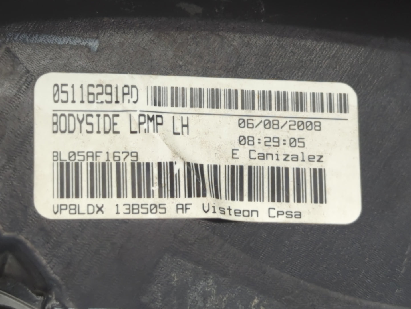 2009 Dodge Journey Tail Light Assembly Driver Left OEM P/N:05116291AE 05067785AB Fits OEM Used Auto Parts - Oemusedautoparts