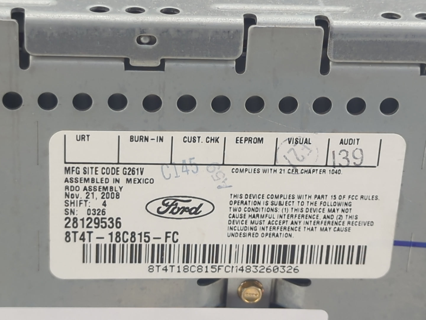 2008 Ford Edge Radio AM FM Cd Player Receiver Replacement P/N:8T4T-18C815-FC 28129536 Fits OEM Used Auto Parts - Oemusedauto