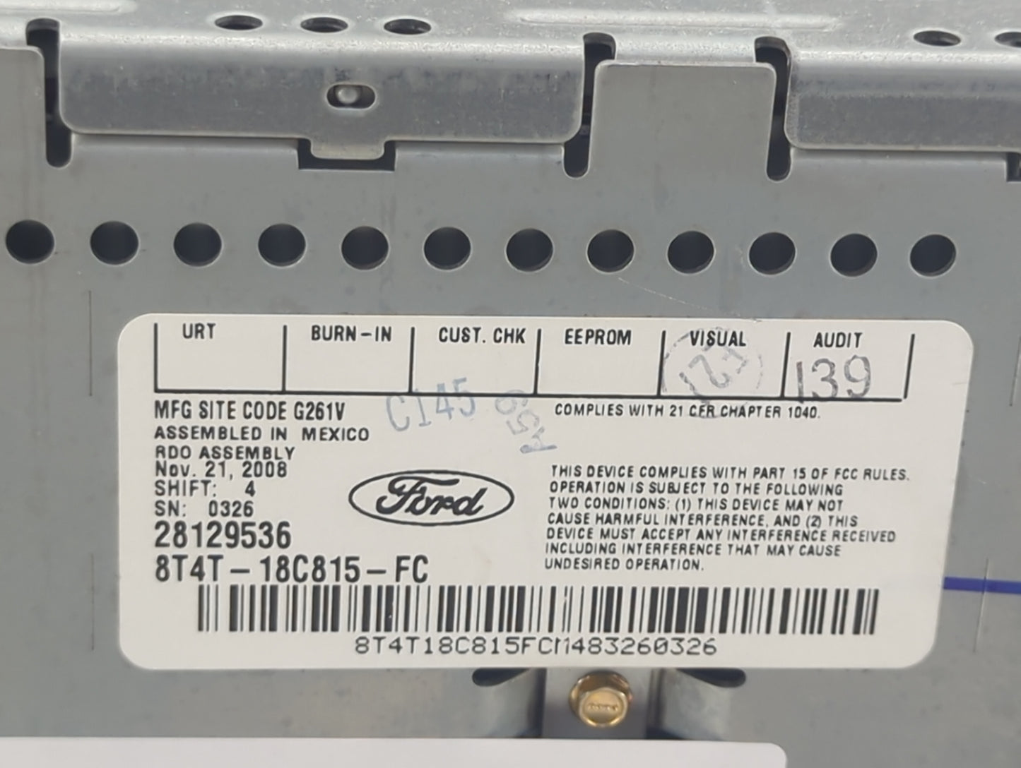 2008 Ford Edge Radio AM FM Cd Player Receiver Replacement P/N:8T4T-18C815-FC 28129536 Fits OEM Used Auto Parts - Oemusedauto