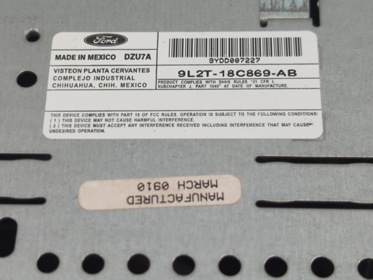 2008-2009 Ford Explorer Radio AM FM Cd Player Receiver Replacement P/N:9L2T-18C869-AB Fits Fits 2008 2009 OEM Used Auto Part