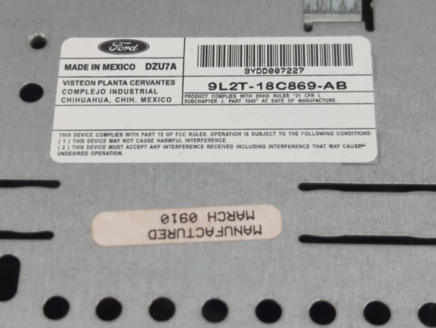 2008-2009 Ford Explorer Radio AM FM Cd Player Receiver Replacement P/N:9L2T-18C869-AB Fits Fits 2008 2009 OEM Used Auto Part