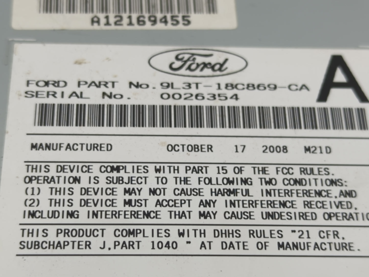 2009 Ford F-150 Radio AM FM Cd Player Receiver Replacement P/N:9L3T-18C869-CA Fits OEM Used Auto Parts - Oemusedautoparts1.c