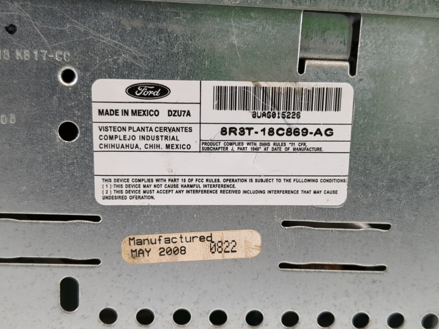 2008-2009 Ford Mustang Radio AM FM Cd Player Receiver Replacement P/N:8R3T-18C869-AG Fits Fits 2008 2009 OEM Used Auto Parts